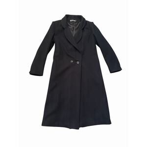 VTG 80s Billycoat Womens Small Black Double Breasted Trench Coat Wool Overcoat